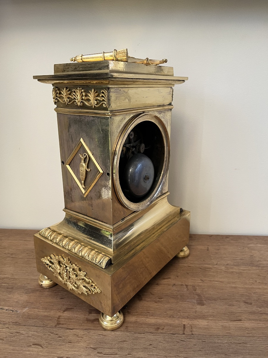 Empire Period Mantel Clock, Thiery Paris France Movement, In Gilt Bronze. -photo-2