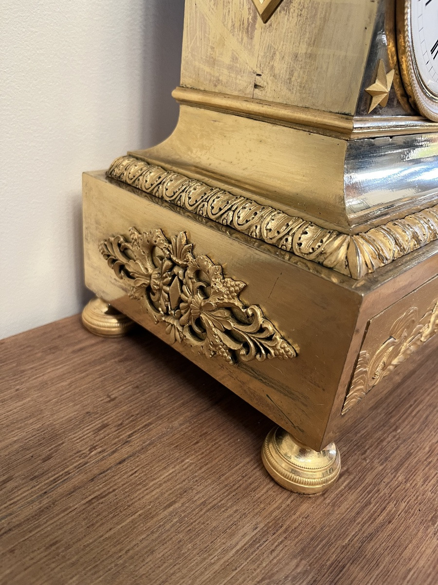 Empire Period Mantel Clock, Thiery Paris France Movement, In Gilt Bronze. -photo-3