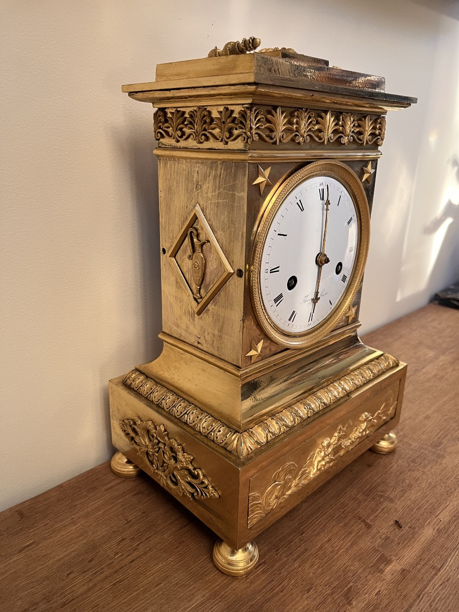 Empire Period Mantel Clock, Thiery Paris France Movement, In Gilt Bronze. -photo-4