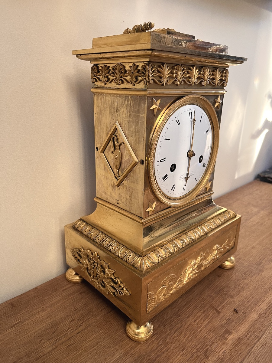 Empire Period Mantel Clock, Thiery Paris France Movement, In Gilt Bronze. -photo-7