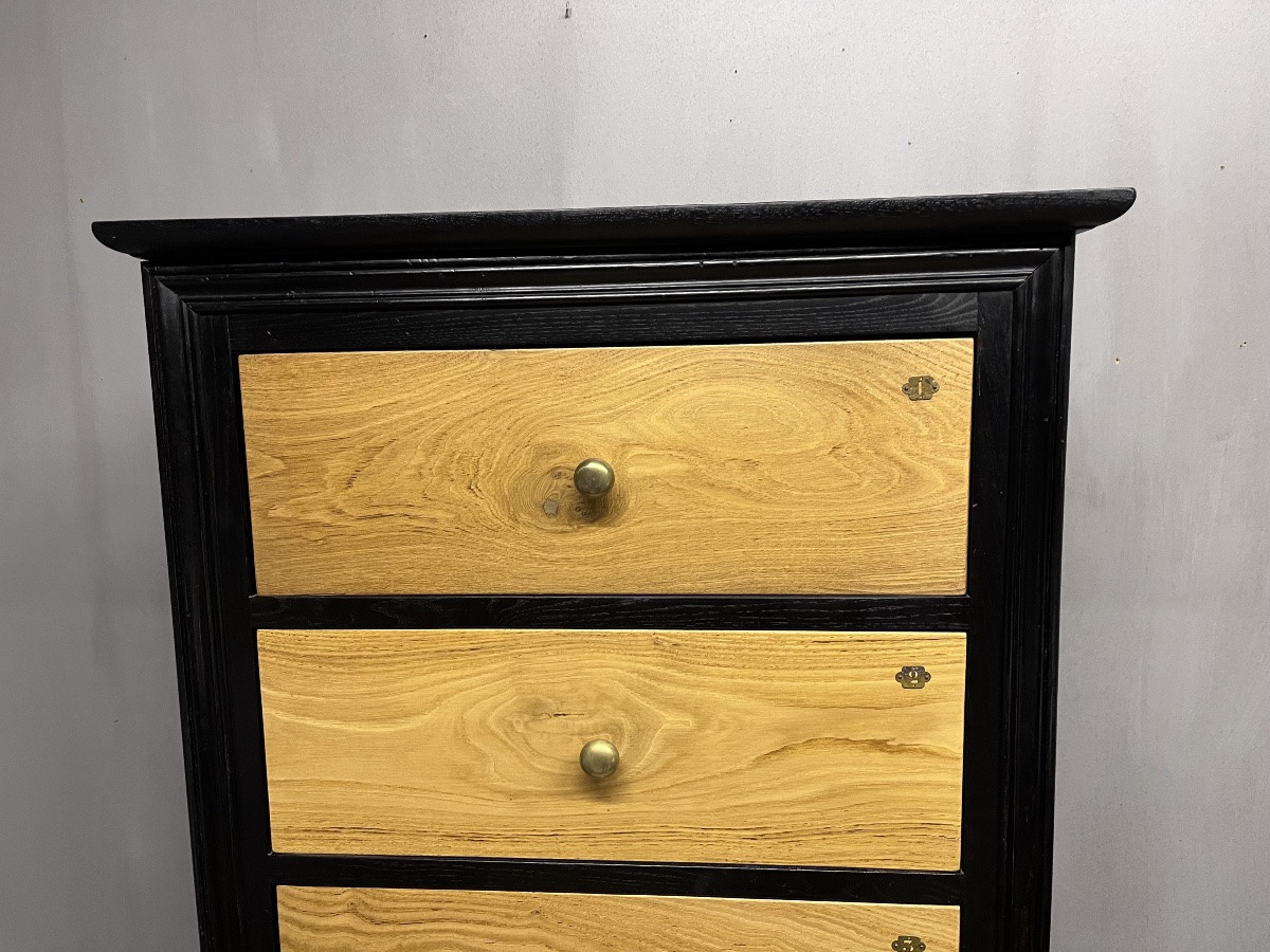 Semainier en châtaignier noir et naturel meuble métier de bureau  commode 7 tiroirs -photo-4