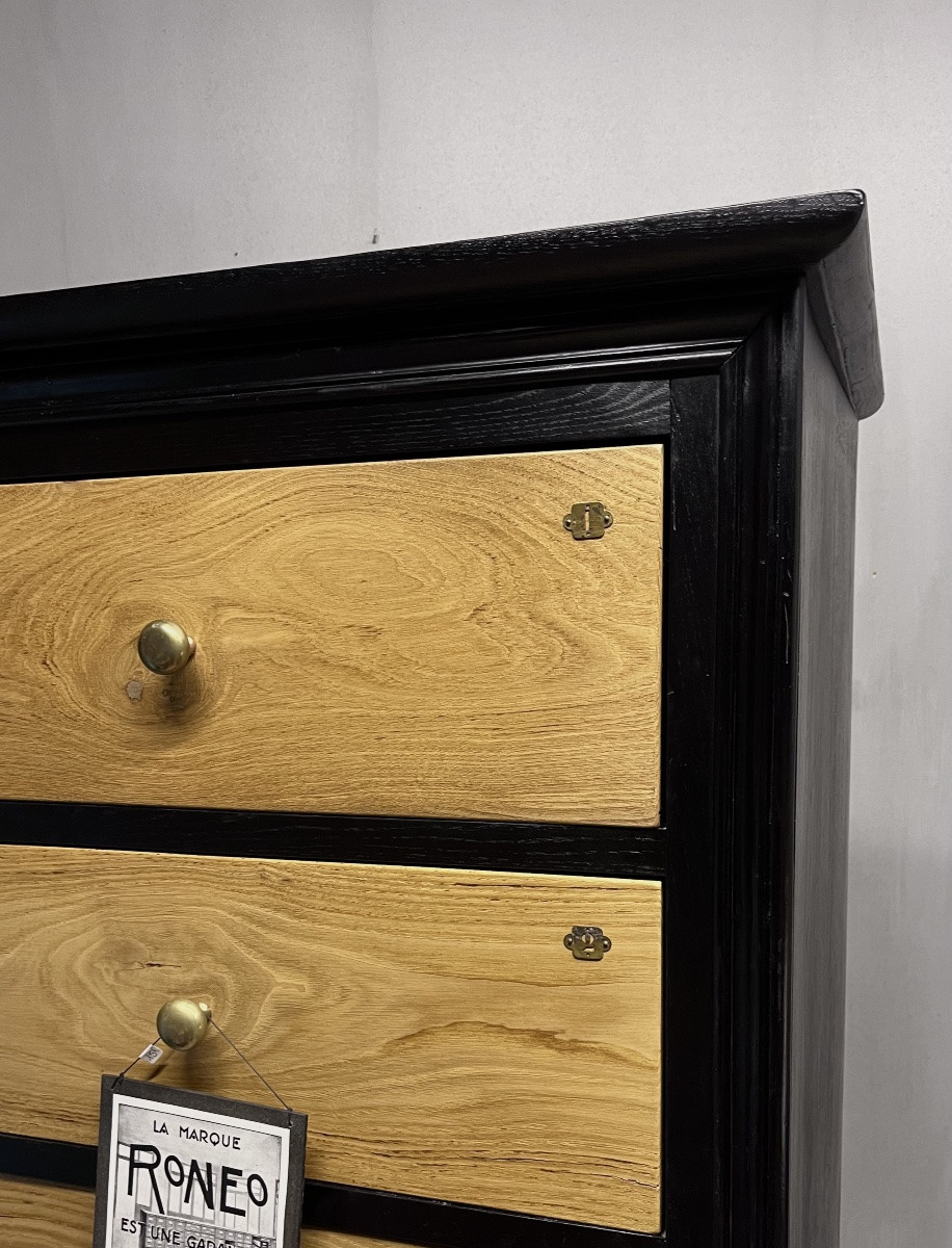 Semainier en châtaignier noir et naturel meuble métier de bureau  commode 7 tiroirs -photo-1