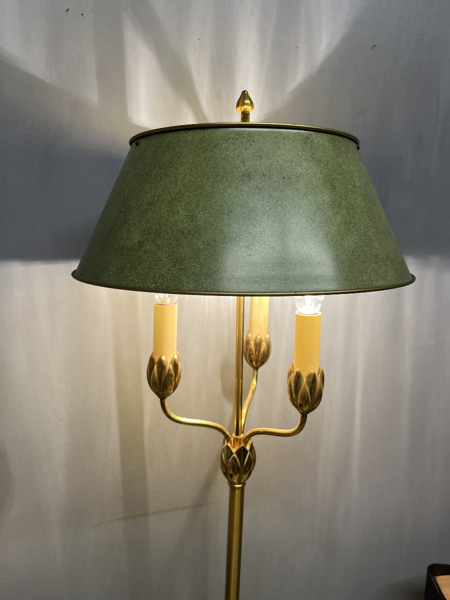 Lampadaire bouillotte Lucien Gau modèle Nymphéa bronze et métal lampe -photo-2