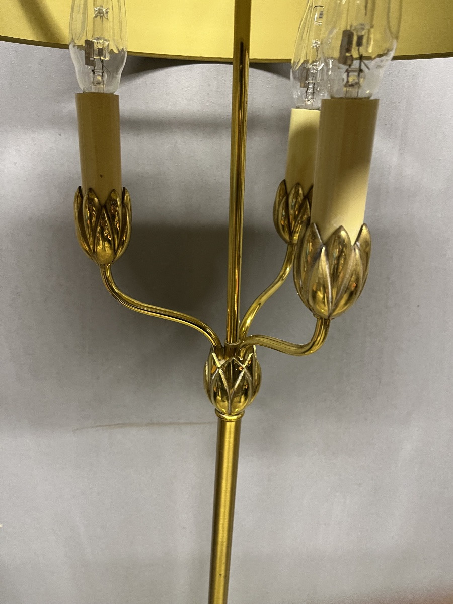 Lampadaire bouillotte Lucien Gau modèle Nymphéa bronze et métal lampe -photo-3