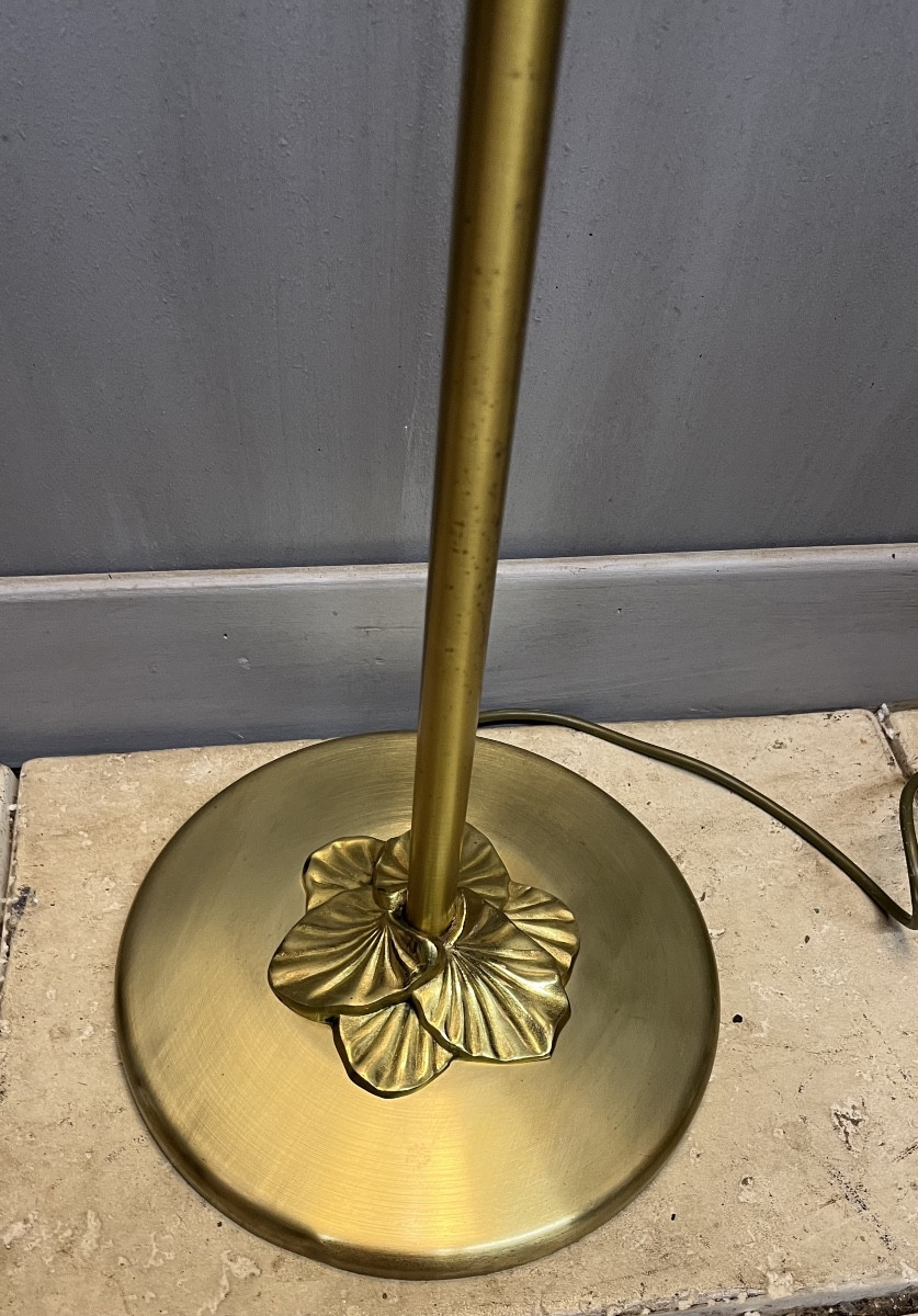 Lampadaire bouillotte Lucien Gau modèle Nymphéa bronze et métal lampe -photo-6