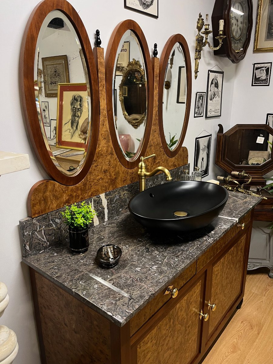 meuble de salle bain ancien avec miroir triptyque toilette " 1900 "-photo-3