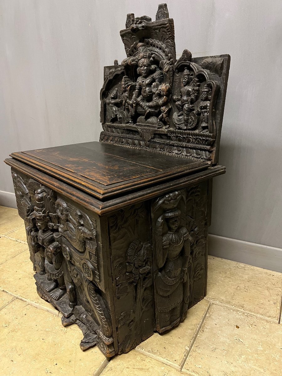 Banc -coffre fresque indienne ethnique art asiatique meuble-photo-1