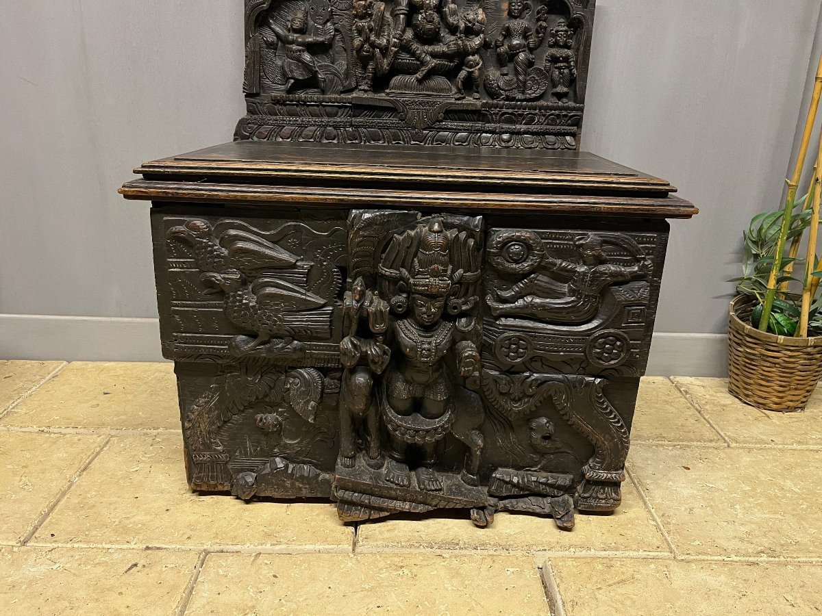 Banc -coffre fresque indienne ethnique art asiatique meuble-photo-2