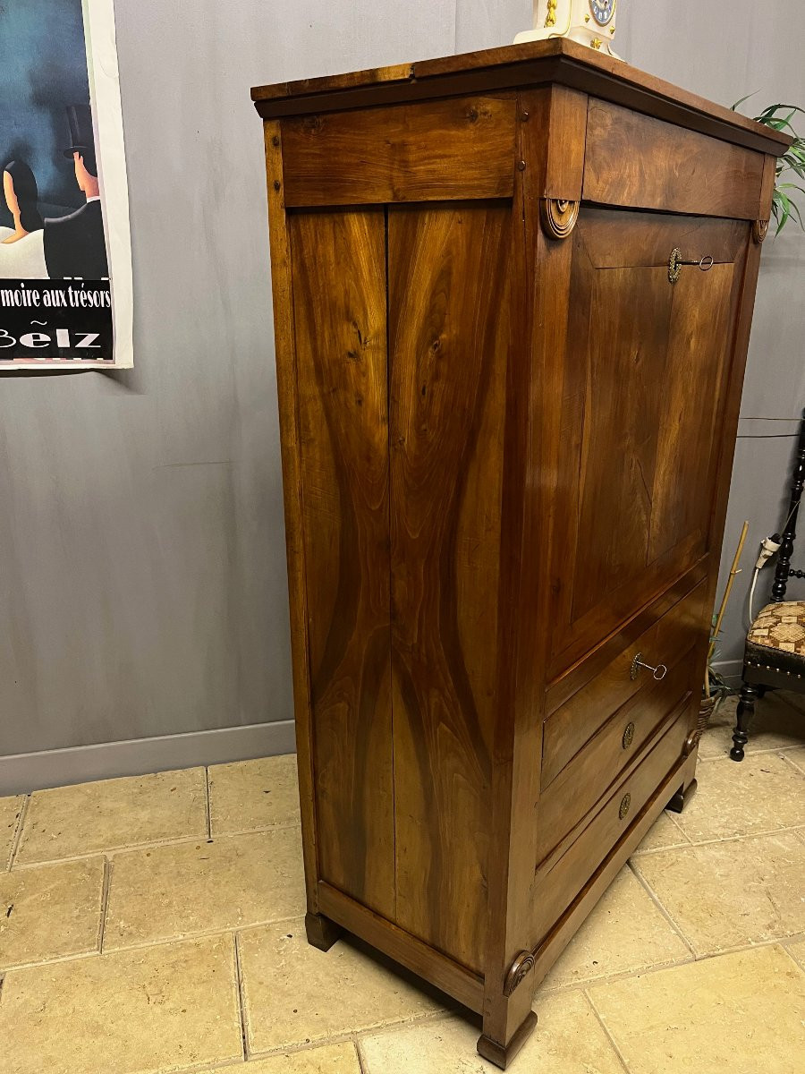 Large Secretary Desk In Solid Walnut, Restoration Period, Drop-front Desk  -photo-1