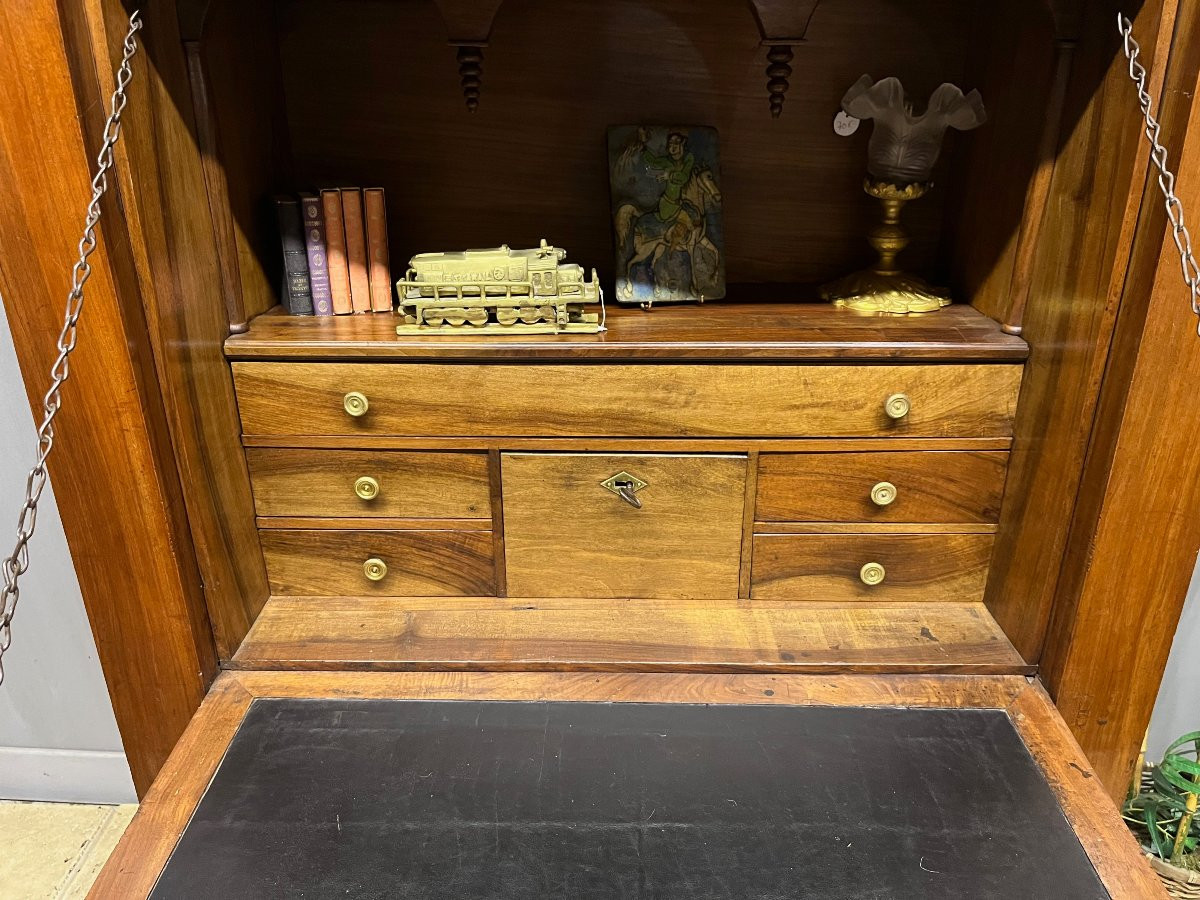 Large Secretary Desk In Solid Walnut, Restoration Period, Drop-front Desk  -photo-5