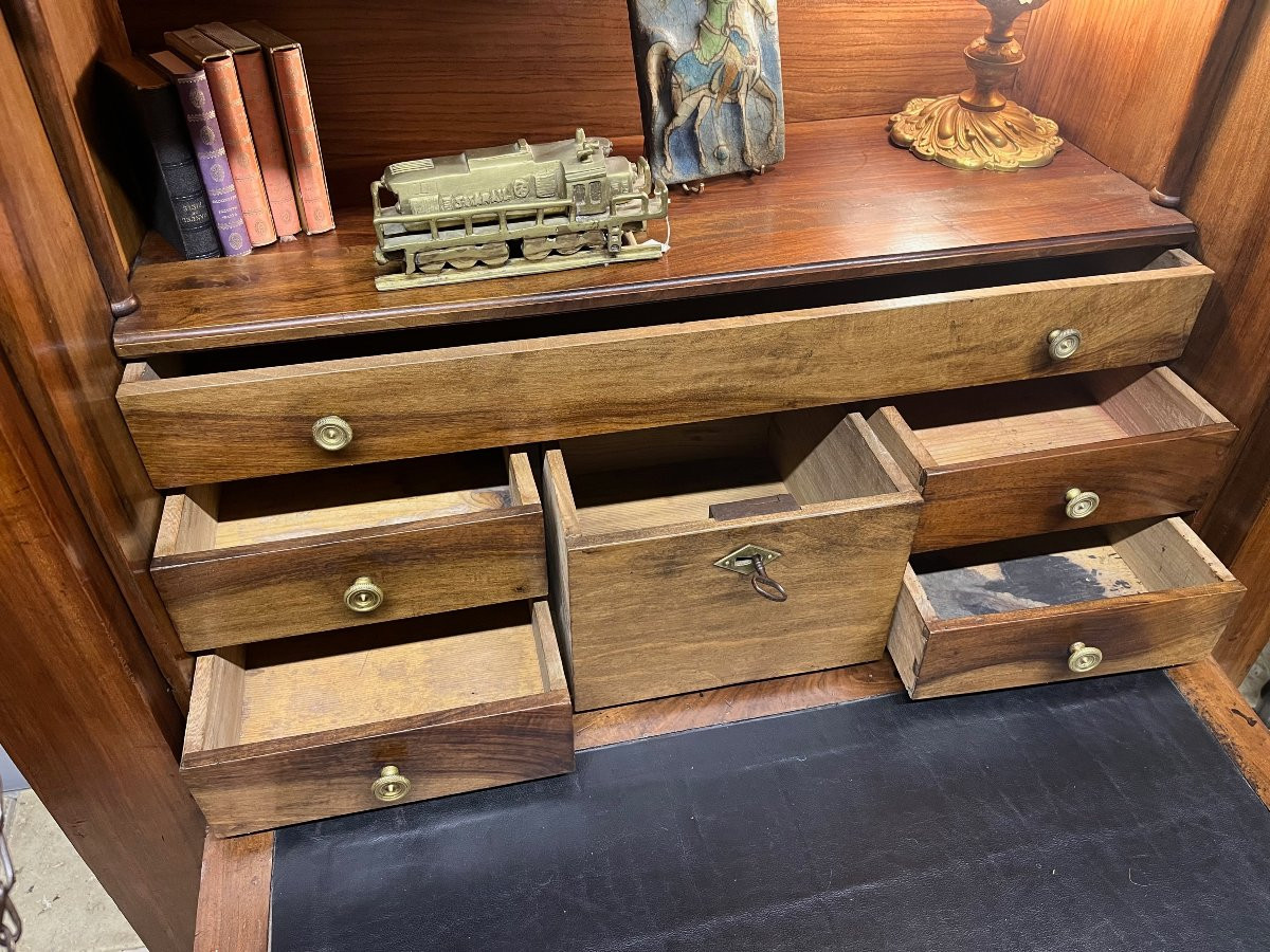 Large Secretary Desk In Solid Walnut, Restoration Period, Drop-front Desk  -photo-6