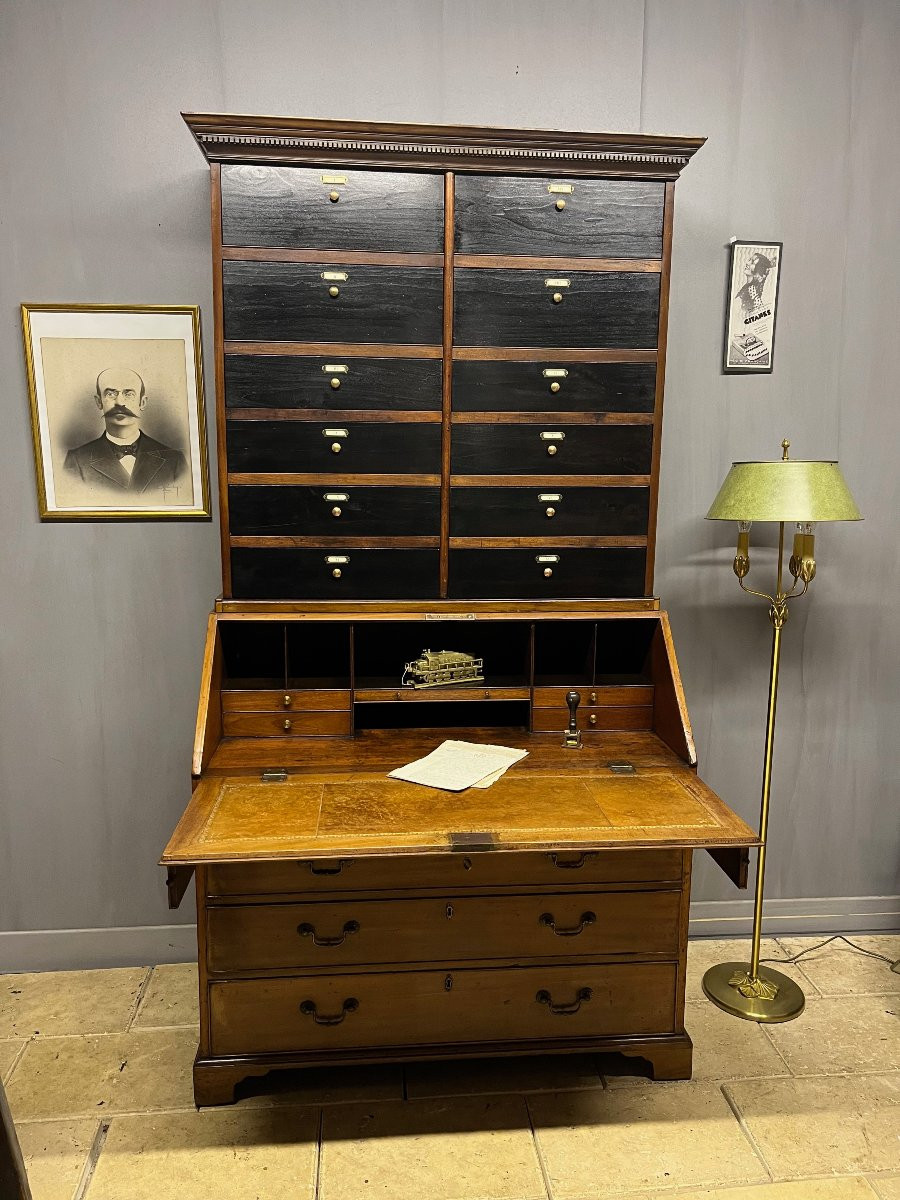 Secrétaire -scriban en acajou blond 19 ème  classeur  bureau -photo-2