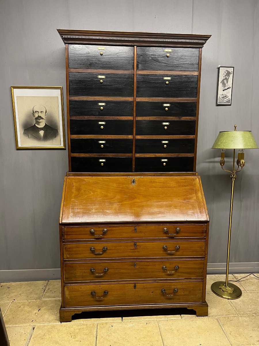 Secrétaire -scriban en acajou blond 19 ème  classeur  bureau -photo-3