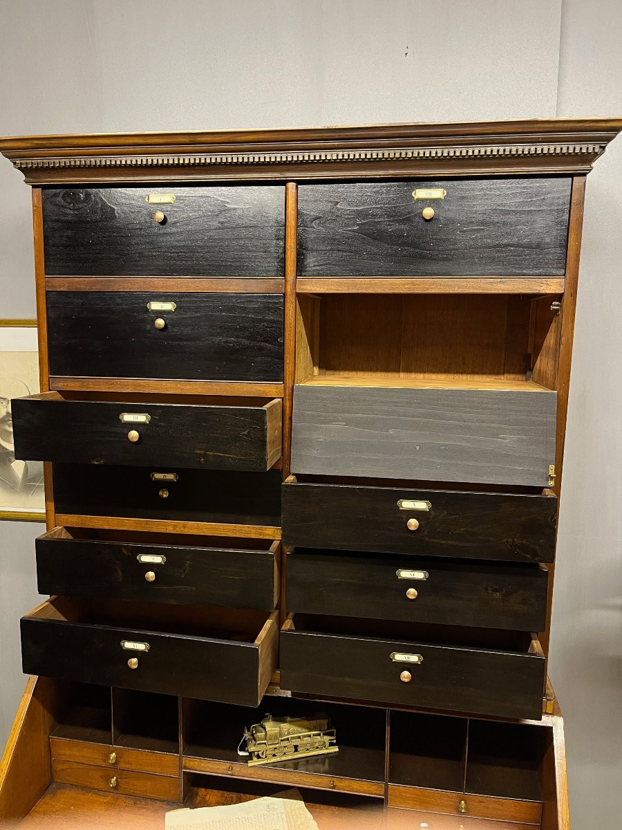 Secrétaire -scriban en acajou blond 19 ème  classeur  bureau -photo-2