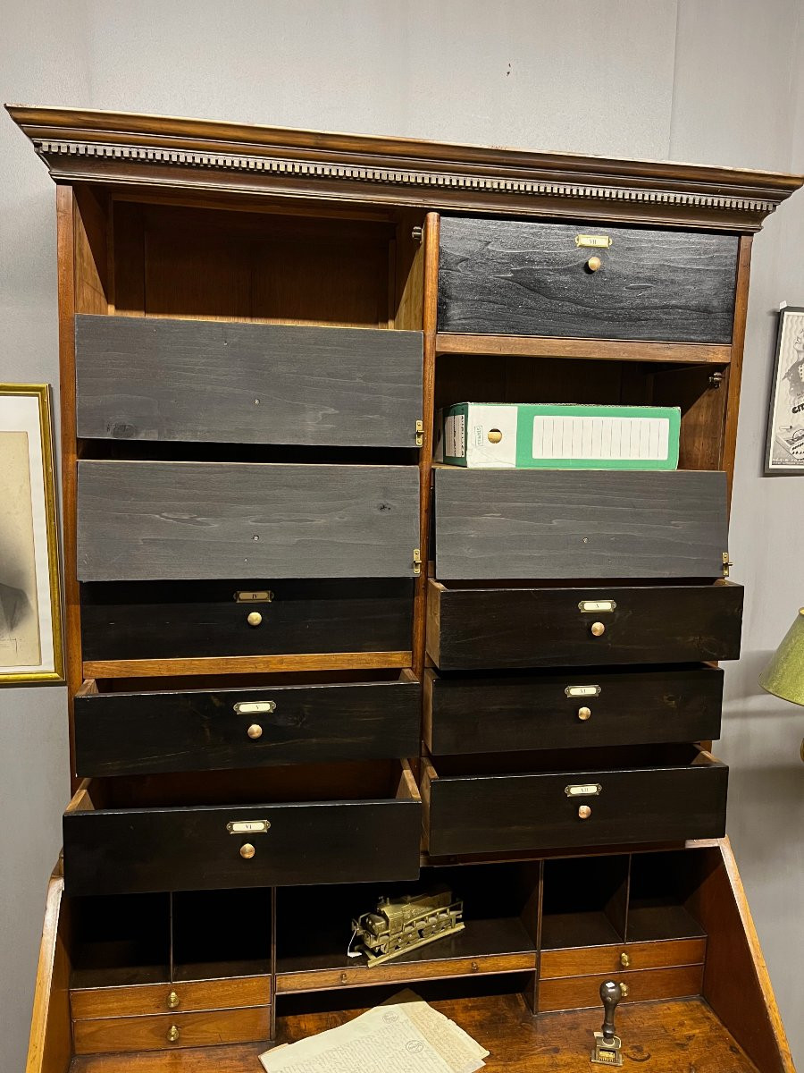 Secrétaire -scriban en acajou blond 19 ème  classeur  bureau -photo-3