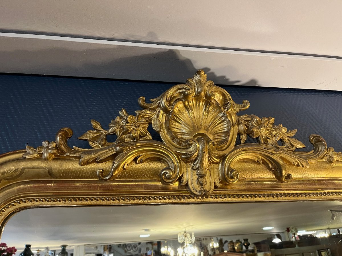 Miroir doré Louis Philipe avec fronton hauteur 150 cm  -photo-2