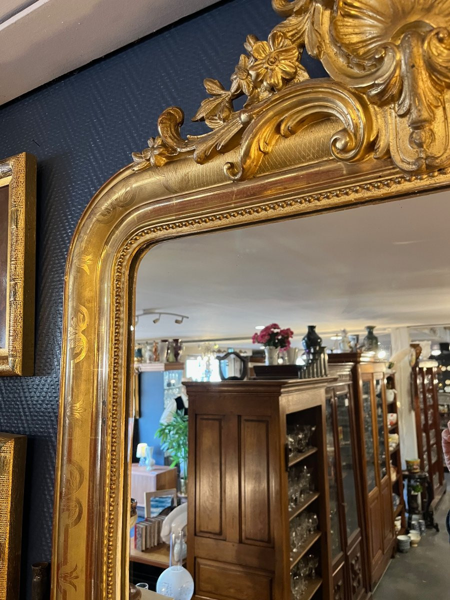 Miroir doré Louis Philipe avec fronton hauteur 150 cm  -photo-3