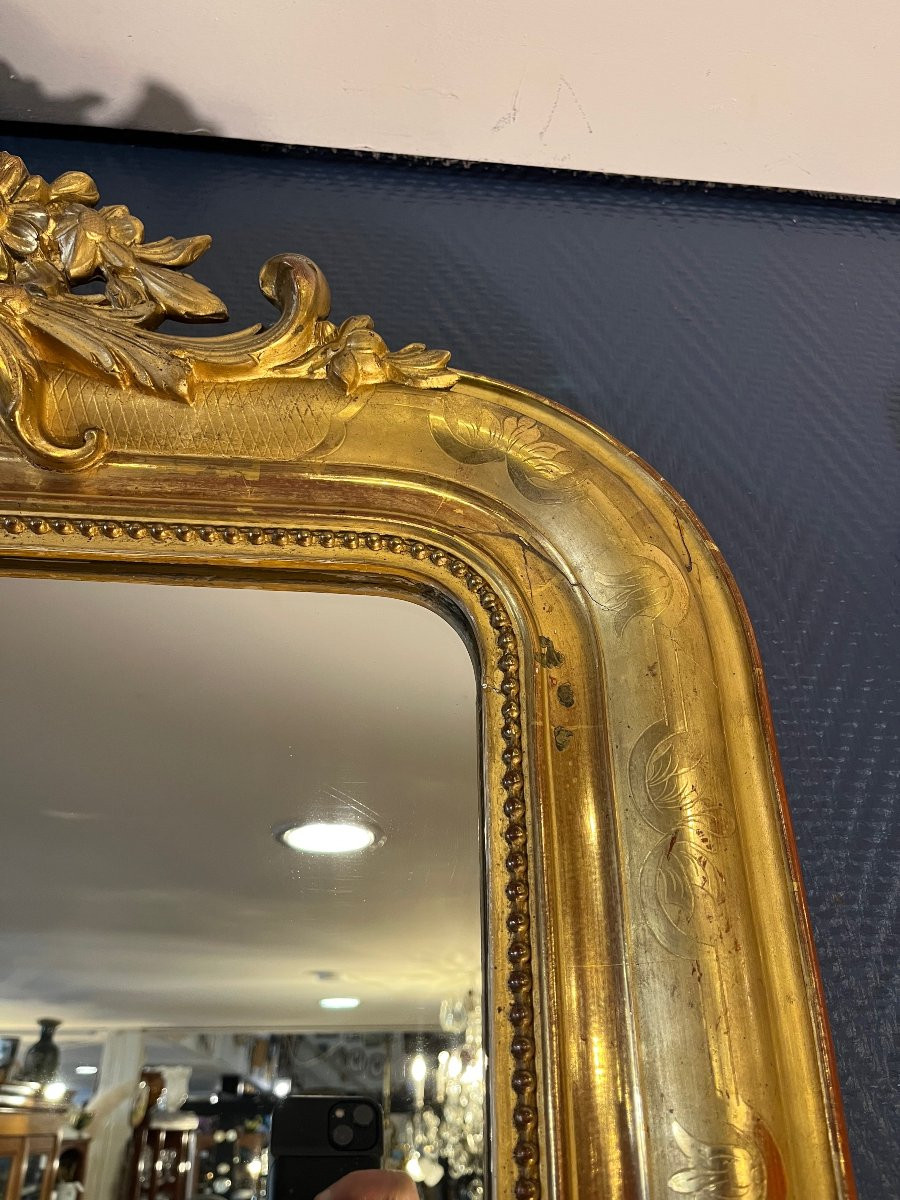 Miroir doré Louis Philipe avec fronton hauteur 150 cm  -photo-4