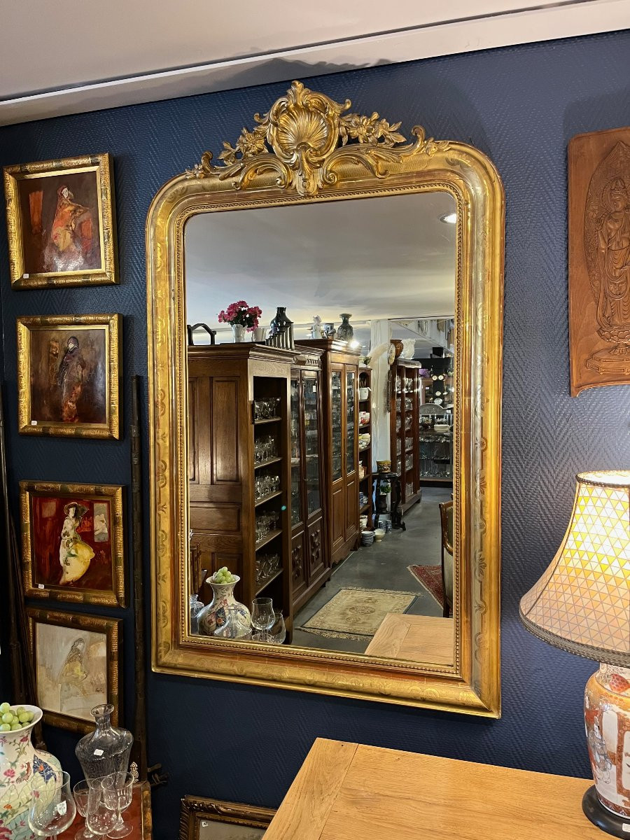 Miroir doré Louis Philipe avec fronton hauteur 150 cm  -photo-3