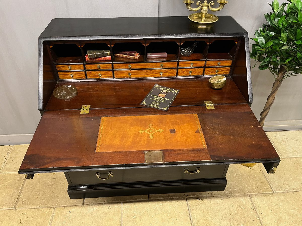 Marine Scribab In Black Patinated Mahogany, Slant-front Desk, Secretary Desk, Chest Of Drawers -photo-4