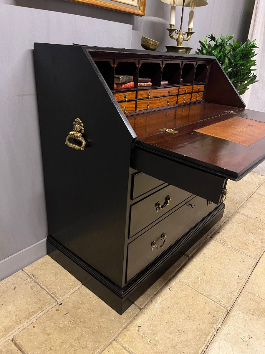 Marine Scribab In Black Patinated Mahogany, Slant-front Desk, Secretary Desk, Chest Of Drawers -photo-2