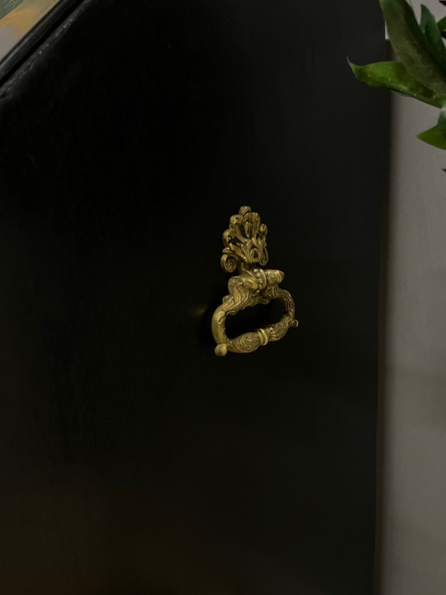 Marine Scribab In Black Patinated Mahogany, Slant-front Desk, Secretary Desk, Chest Of Drawers -photo-3