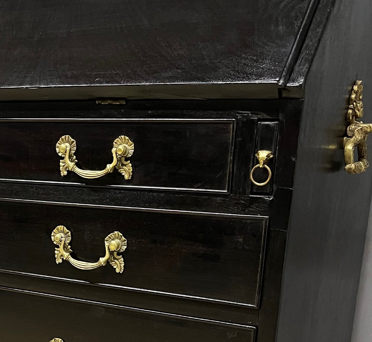 Marine Scribab In Black Patinated Mahogany, Slant-front Desk, Secretary Desk, Chest Of Drawers -photo-4