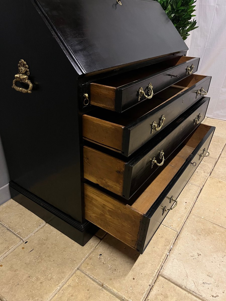 Marine Scribab In Black Patinated Mahogany, Slant-front Desk, Secretary Desk, Chest Of Drawers -photo-5