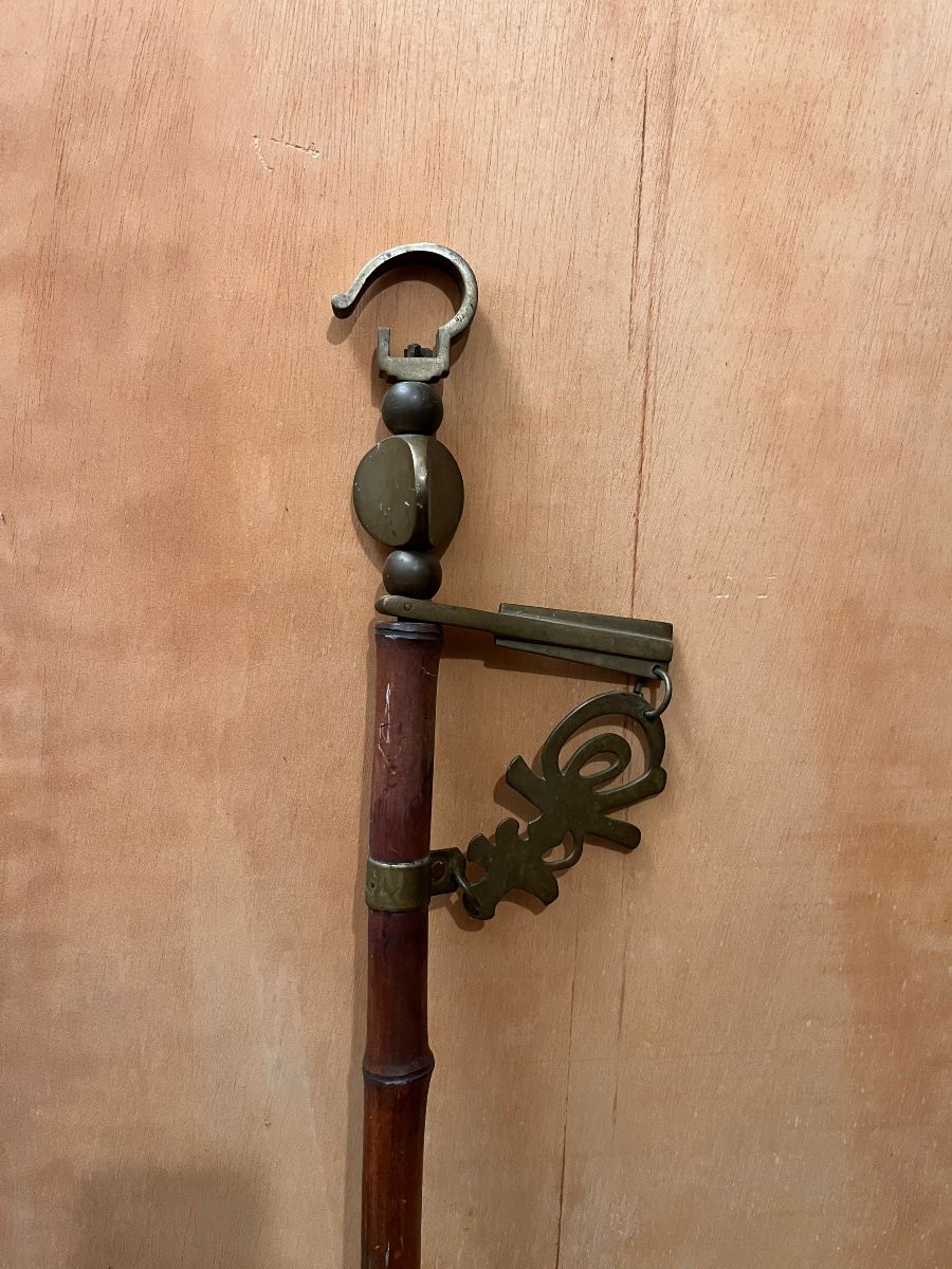 porte étendard asiatique  en bambou et laiton drapeau canne hampe-photo-3