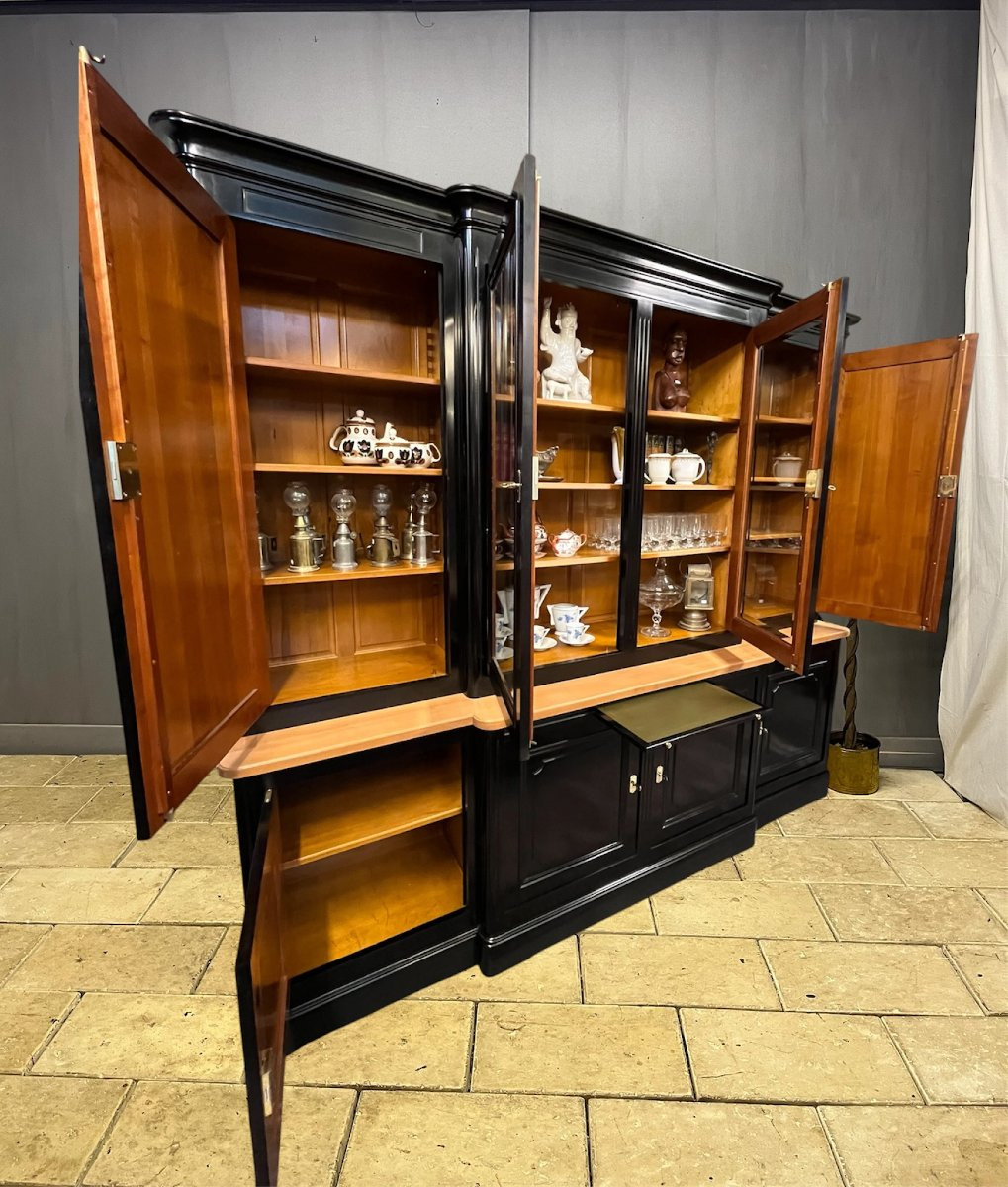Black Patinated Wood Curiosity Cabinet Bookcase China Cabinet-photo-3