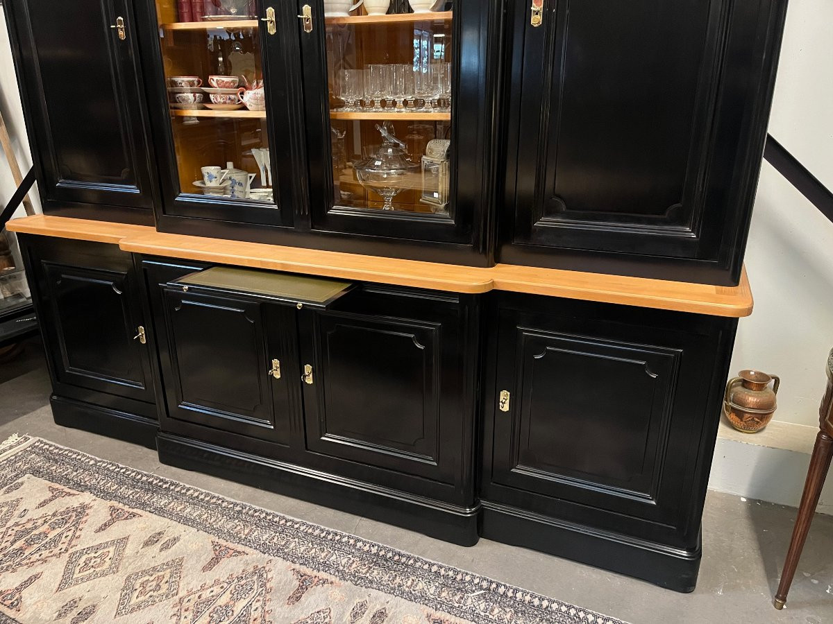 Black Patinated Wood Curiosity Cabinet Bookcase China Cabinet-photo-4