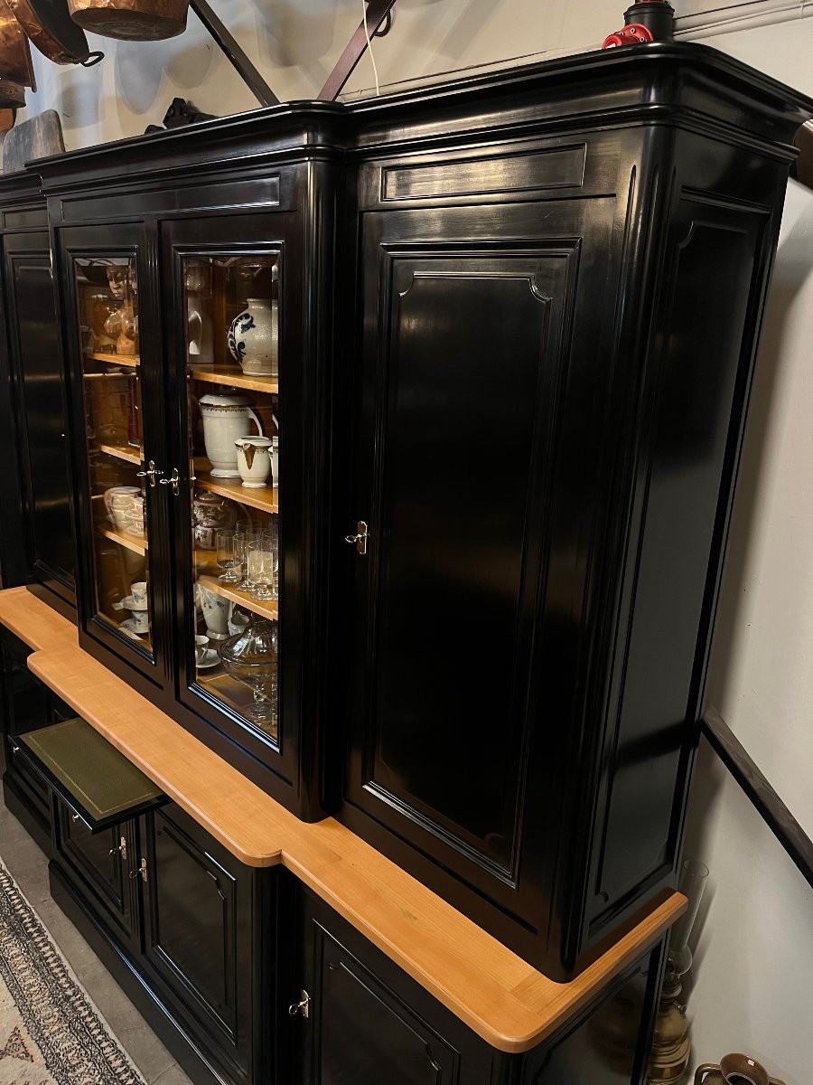 Black Patinated Wood Curiosity Cabinet Bookcase China Cabinet-photo-1