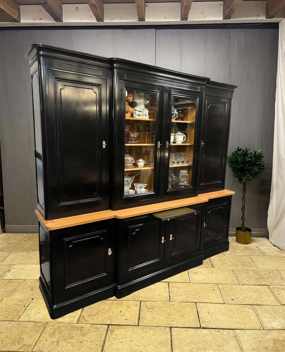 Black Patinated Wood Curiosity Cabinet Bookcase China Cabinet