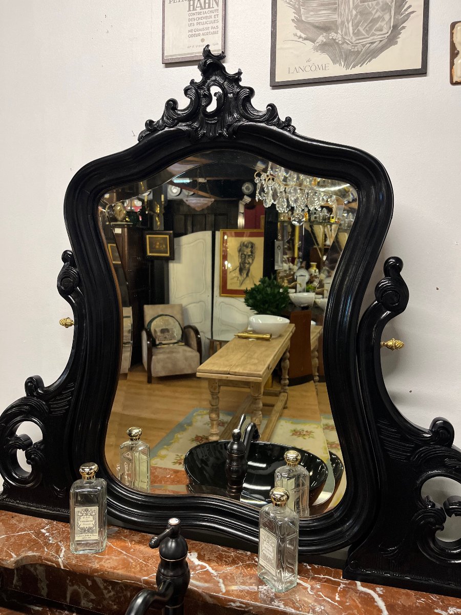 Antique Bathroom Cabinet With Mirror, Sink, And Toilet Fixtures-photo-4