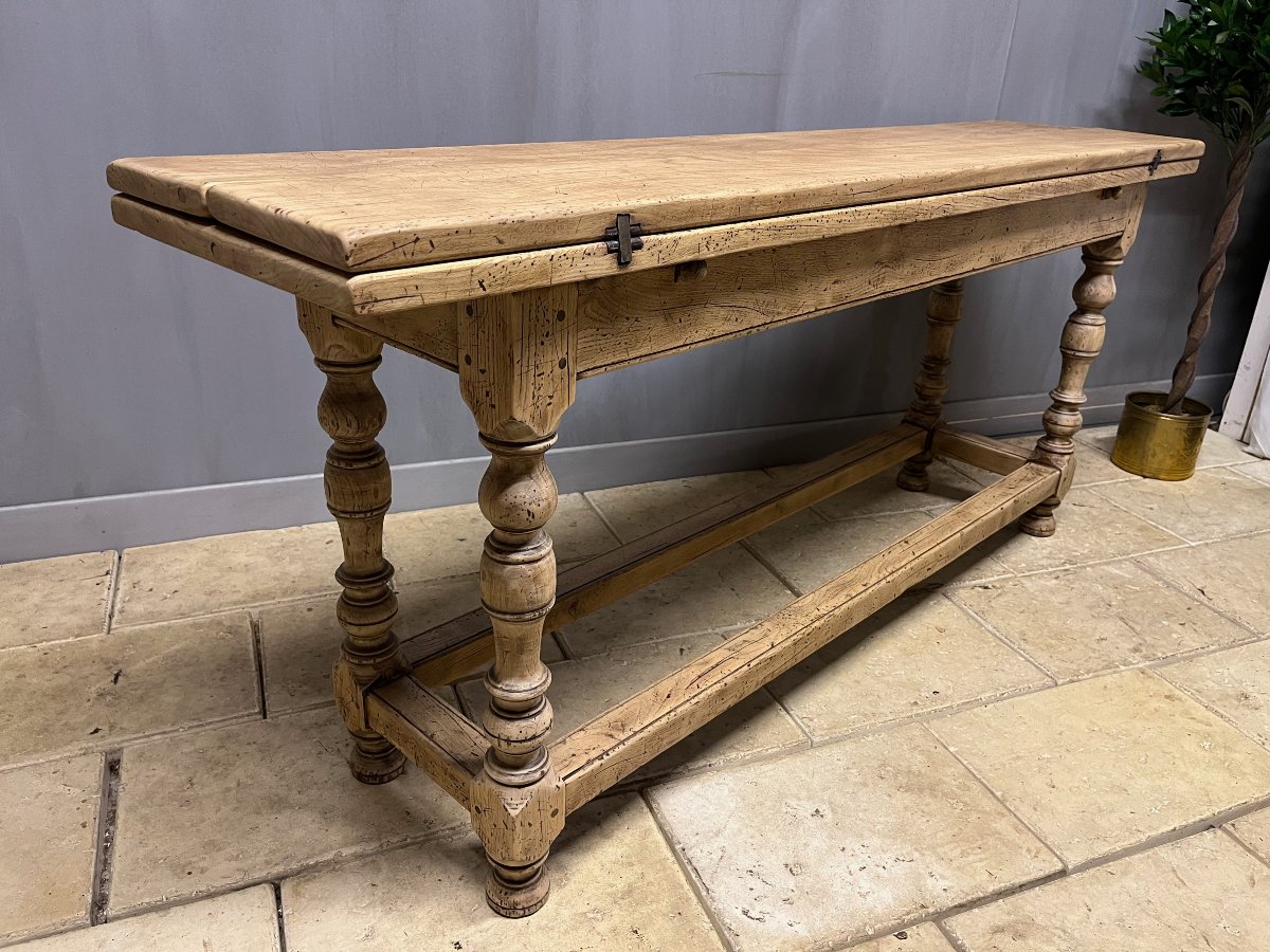 Oak Console Table With Drop-down Leaves, Rustic Monastery Style -photo-2