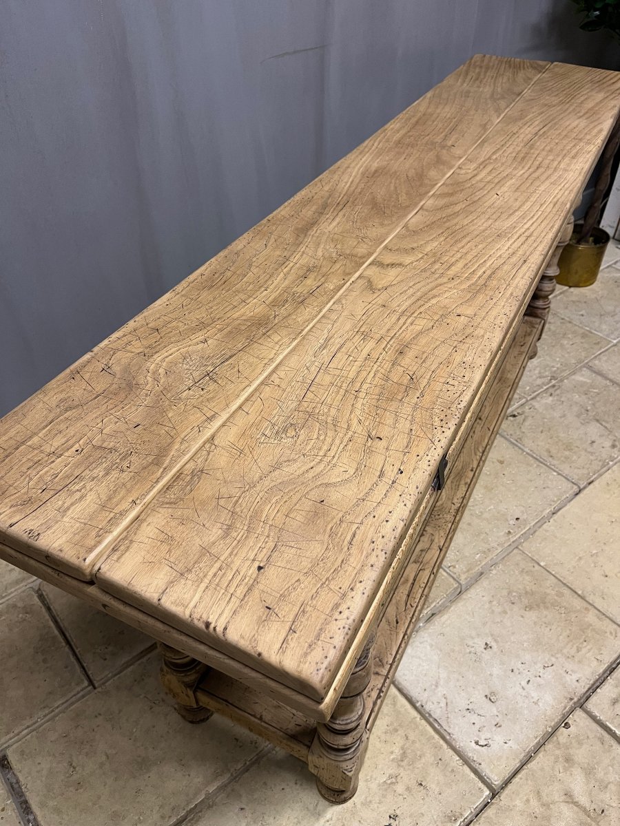 Oak Console Table With Drop-down Leaves, Rustic Monastery Style -photo-3