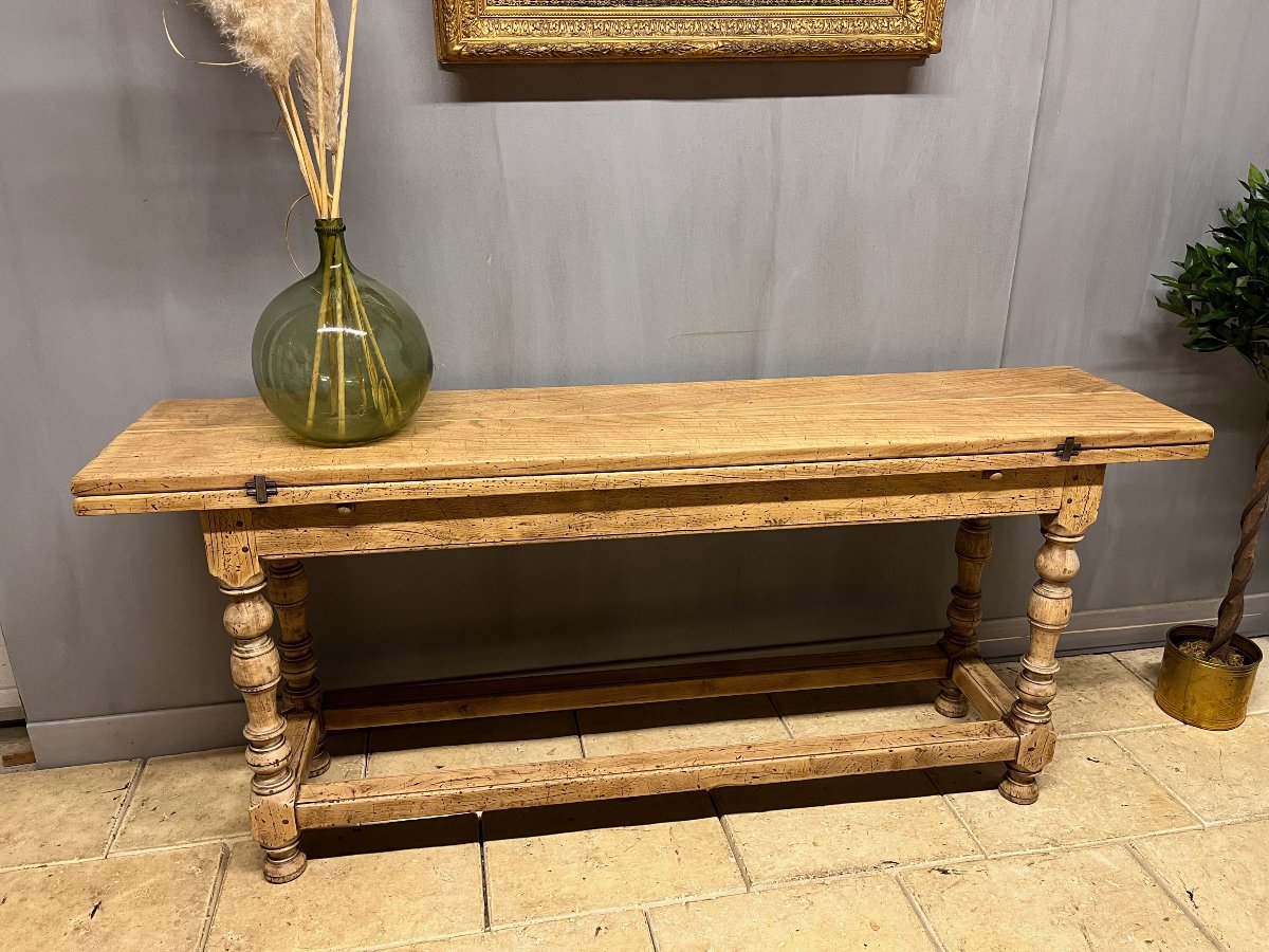 Oak Console Table With Drop-down Leaves, Rustic Monastery Style -photo-6