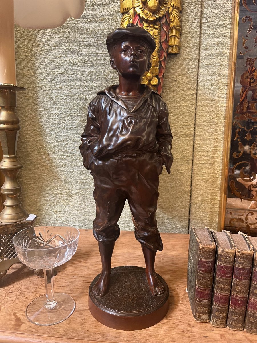 Bronze Statue "the Whistling Ship's Boy" By Szczeblewski, Height 43 Cm, Sailor, Stamped By The Foundry Virlet-photo-2