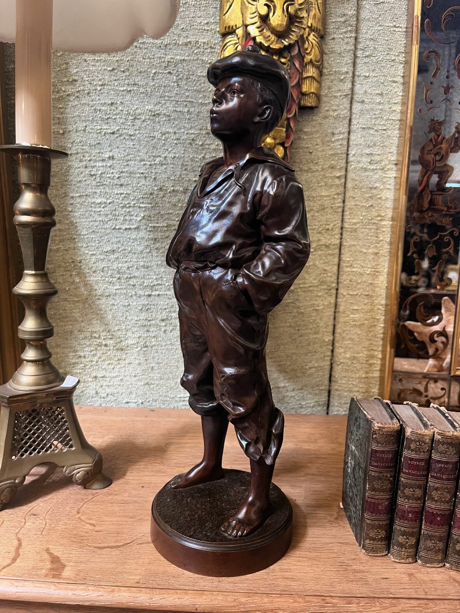 Bronze Statue "the Whistling Ship's Boy" By Szczeblewski, Height 43 Cm, Sailor, Stamped By The Foundry Virlet-photo-3