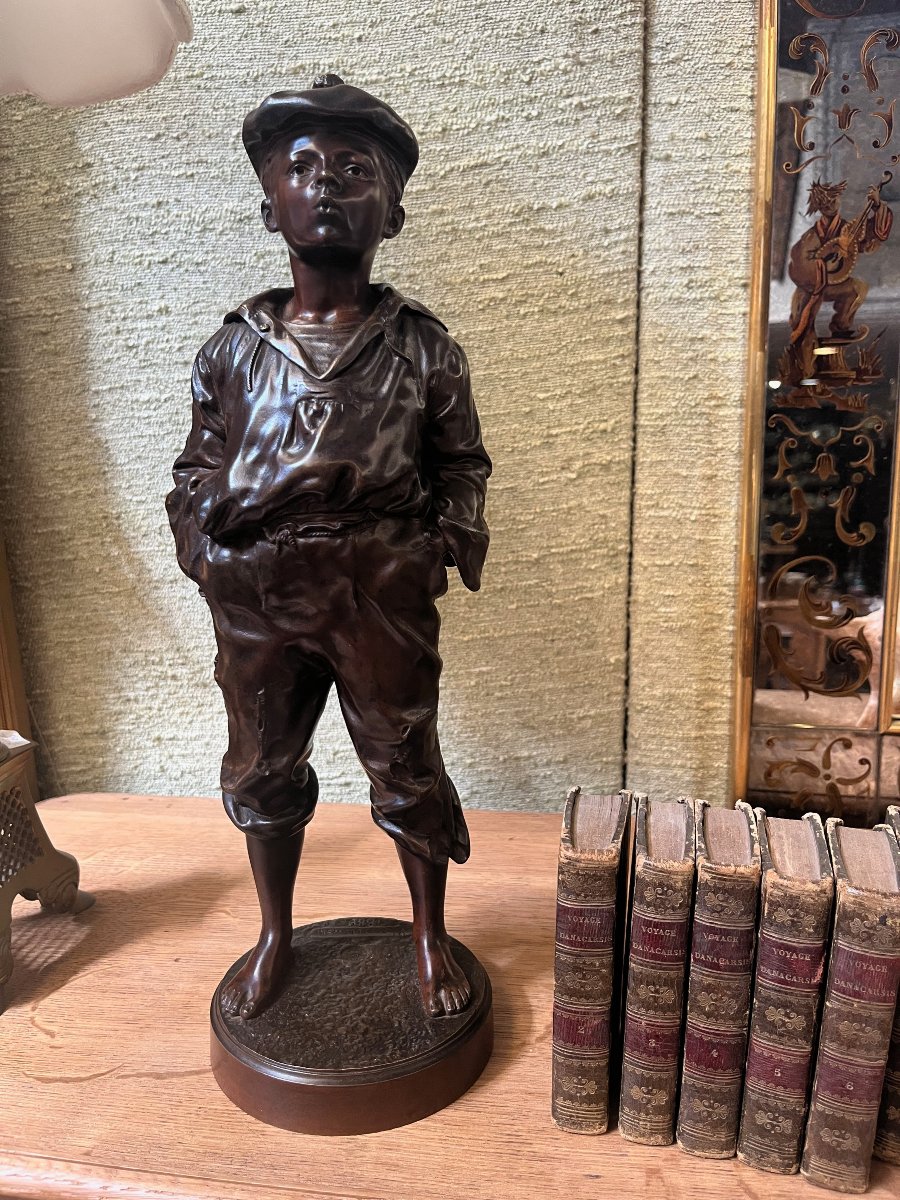 Bronze Statue "the Whistling Ship's Boy" By Szczeblewski, Height 43 Cm, Sailor, Stamped By The Foundry Virlet