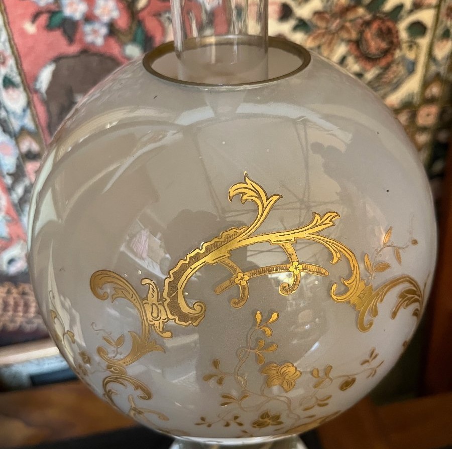 Boule Cristal Saint-Louis  19è pour lampe à pétrole globe dorure -photo-2