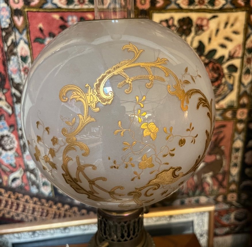 Boule Cristal Saint-Louis  19è pour lampe à pétrole globe dorure 