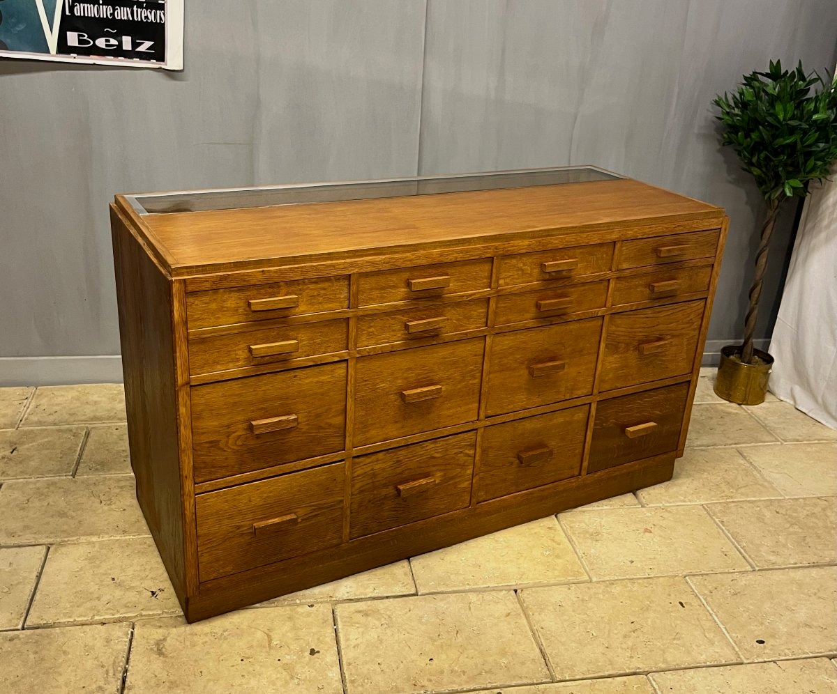 Comptoir vitrine en chêne année 50 - 60 meuble de métier de pharmacie. -photo-3
