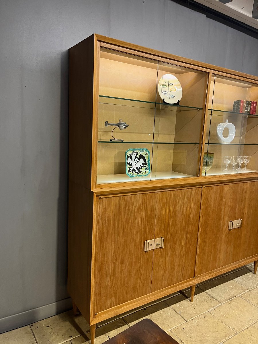grande enfilade -vitrine vintage  50 - 60 s' en teck  buffet  design moderniste scandinave -photo-1