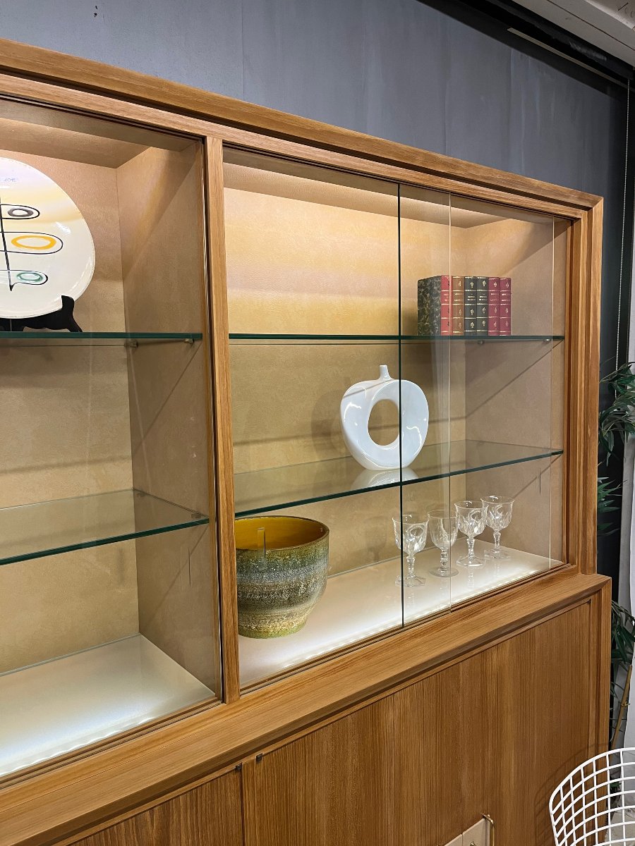 grande enfilade -vitrine vintage  50 - 60 s' en teck  buffet  design moderniste scandinave -photo-3