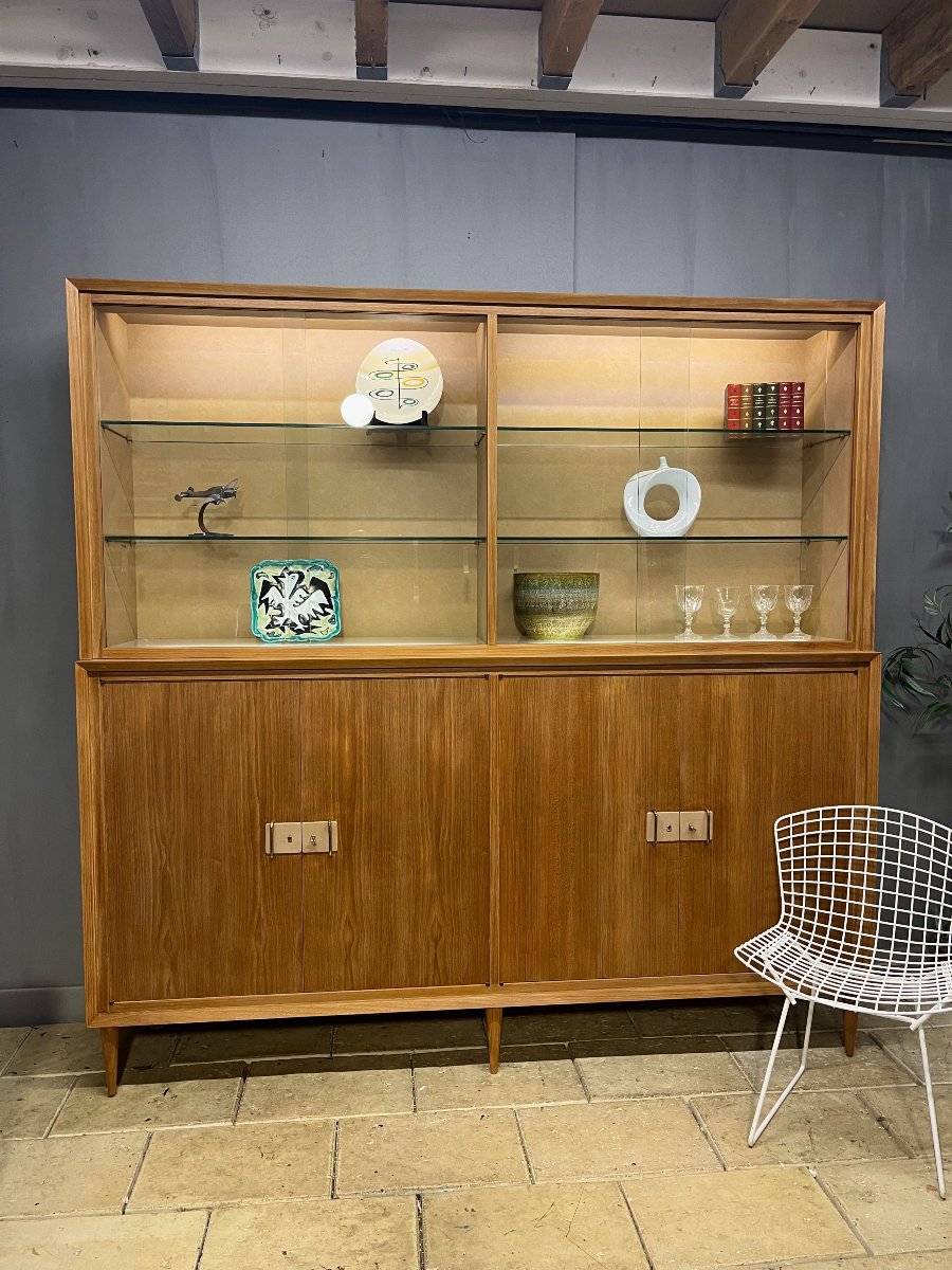 grande enfilade -vitrine vintage  50 - 60 s' en teck  buffet  design moderniste scandinave 