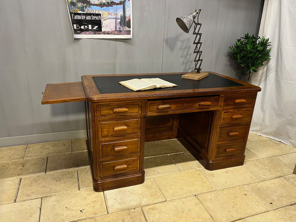 bureau ministre  plat à caissons en acajou  