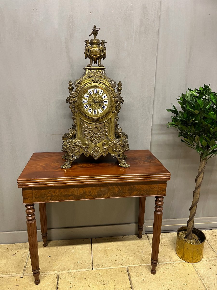 Grande pendule  bronze , 19 ème de style Louis XV rocaille  hauteur 78 cm -photo-2