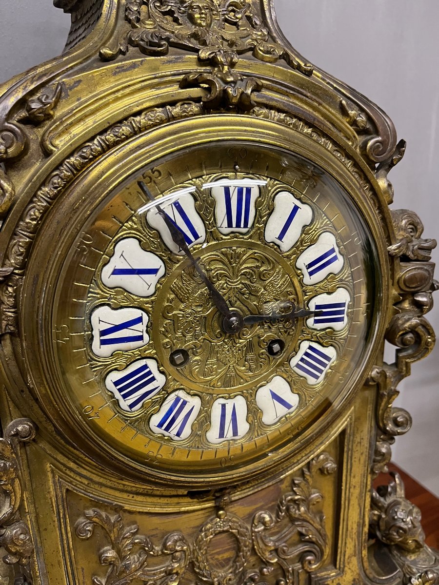 Grande pendule  bronze , 19 ème de style Louis XV rocaille  hauteur 78 cm -photo-2
