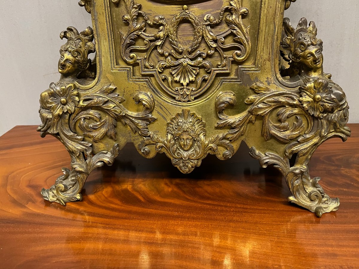 Grande pendule  bronze , 19 ème de style Louis XV rocaille  hauteur 78 cm -photo-6